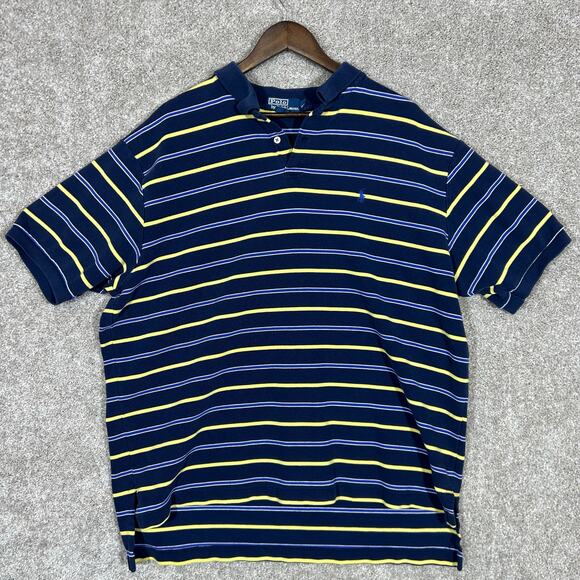 Vintage Polo by Ralph Lauren Blue Yellow Striped Polo Size XXL 100% Cotton - Picture 1 of 5